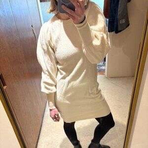 Ulla Johnson Soft Wool Cream Midi Dress with Balloon Sleeves